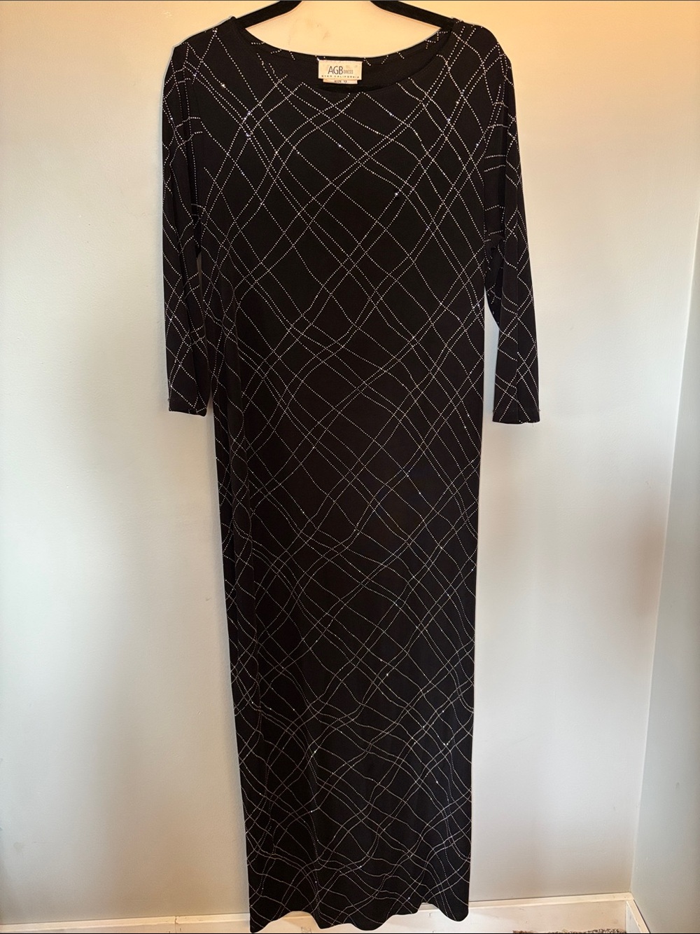 AGB Black Maxi Dress with Silver Geometric Lines